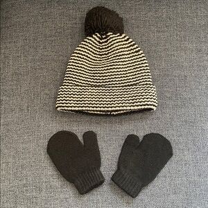 Cat & Jack Hat & Mitten Set 2T-5T Black & White Stripe